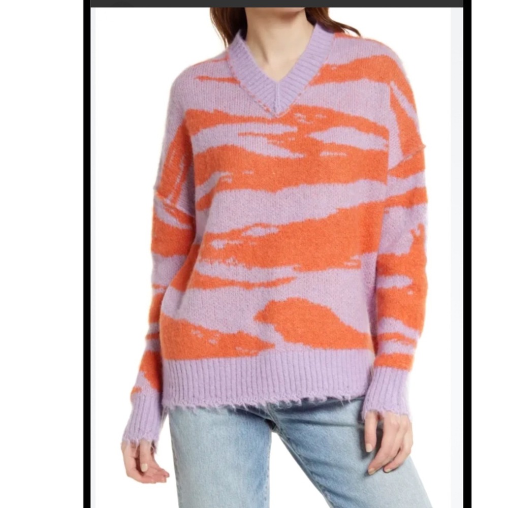 AllSaints Tiga V-Neck Alpaca Wool Blend Sweater‎ Small oversized maximalist